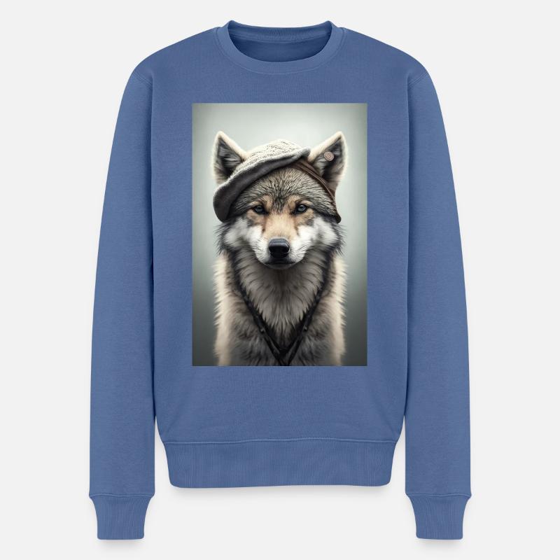 Loup mignon avec chapeau - Pull Premium bio Homme - bleu pigeon