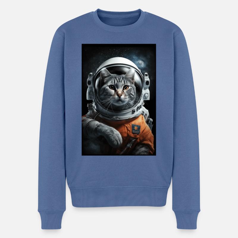 Cat Astronaute Espace Espace Cool - Pull Premium bio Homme - bleu pigeon