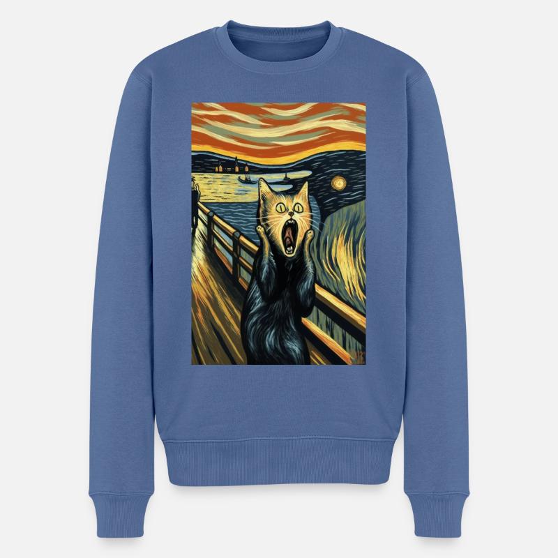 Katze Schrei Gemälde Lustig - Männer Premium Bio Pullover - Taubenblau