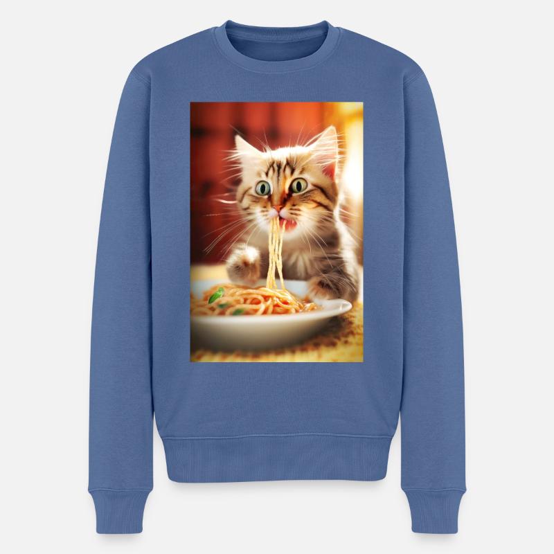 Drôles de spaghettis de chat - Pull Premium bio Homme - bleu pigeon