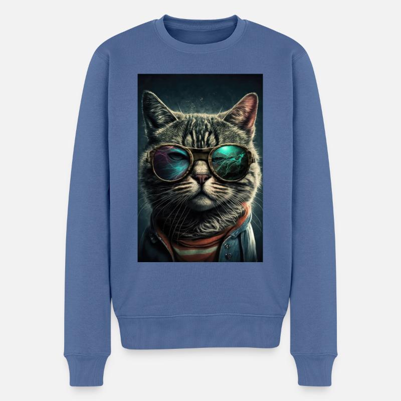 Katze Brille Sonnenbrille Cool Cat - Männer Premium Bio Pullover - Taubenblau