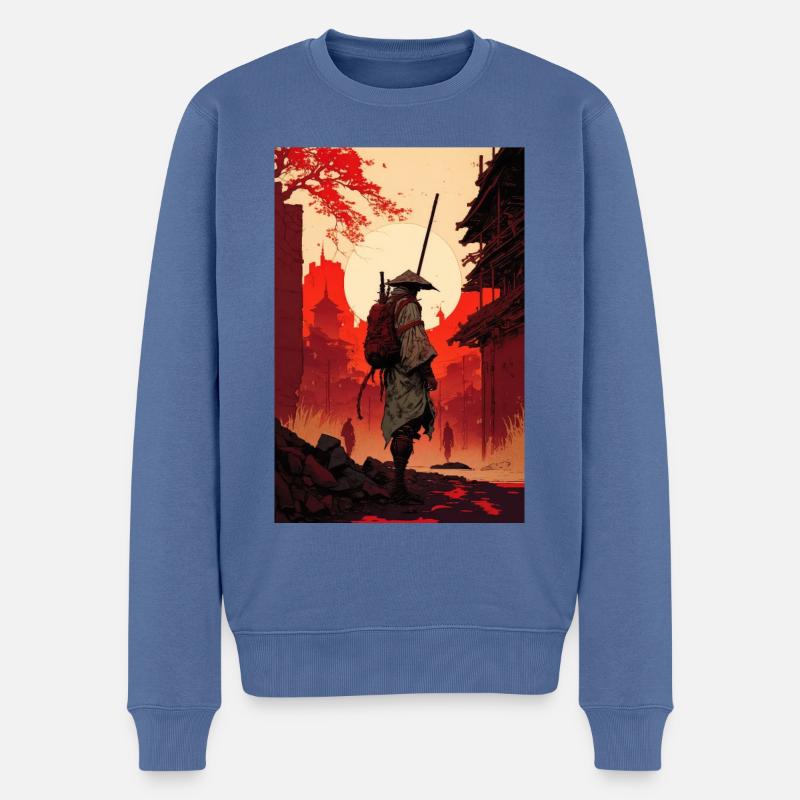 Samurai Japan Stadt Sonne Cool - Männer Premium Bio Pullover - Taubenblau