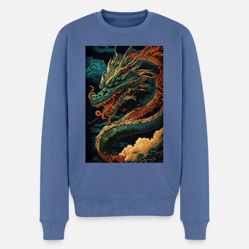 Japanischer Drache Chinesischer Drache - Männer Premium Bio Pullover - Taubenblau