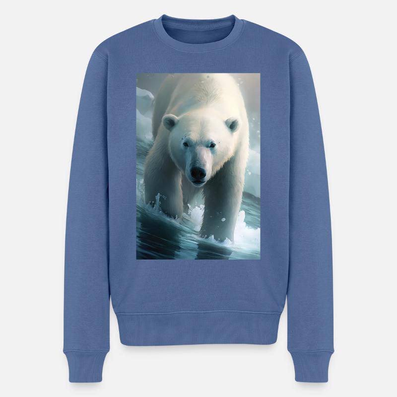 Ours blanc - Pull Premium bio Homme - bleu pigeon