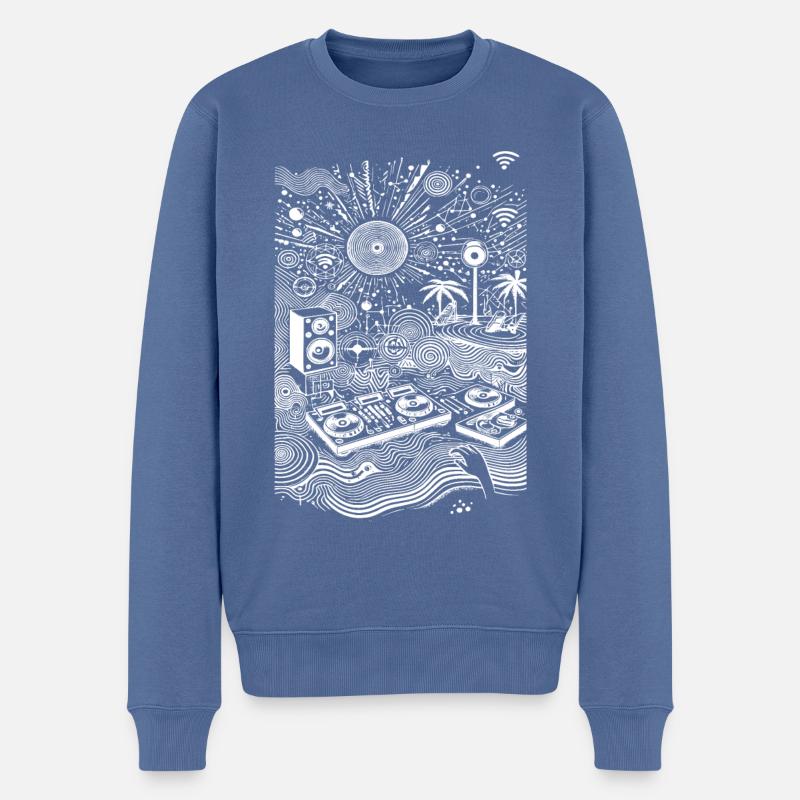 Kosmischer DJ Beach Vibes - Männer Premium Bio Pullover - Taubenblau