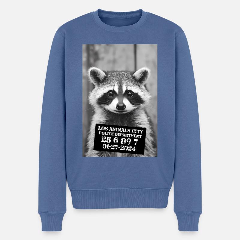 Drôle de raton laveur Mugshot - Pull Premium bio Homme - bleu pigeon