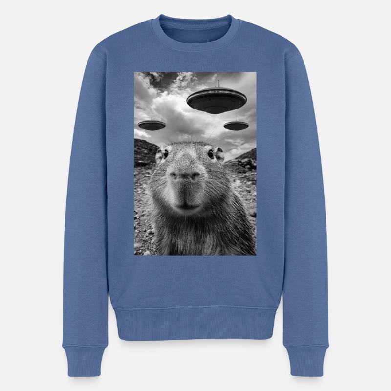 Drôle Capybara Selfie OVNI Alien - Pull Premium bio Homme - bleu pigeon