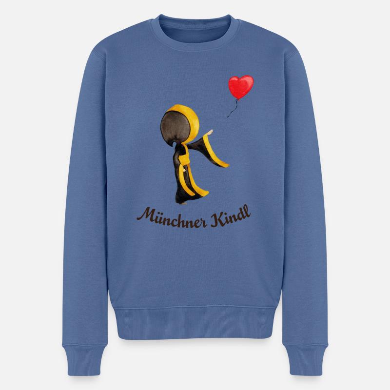 Münchner Kindl mit Herz-Luftballon und Text dunkel - Männer Premium Bio Pullover - Taubenblau