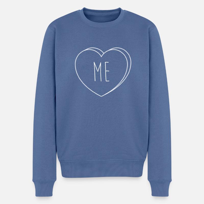 SELF LOVE | Herz „me“ | weiß - Männer Premium Bio Pullover - Taubenblau