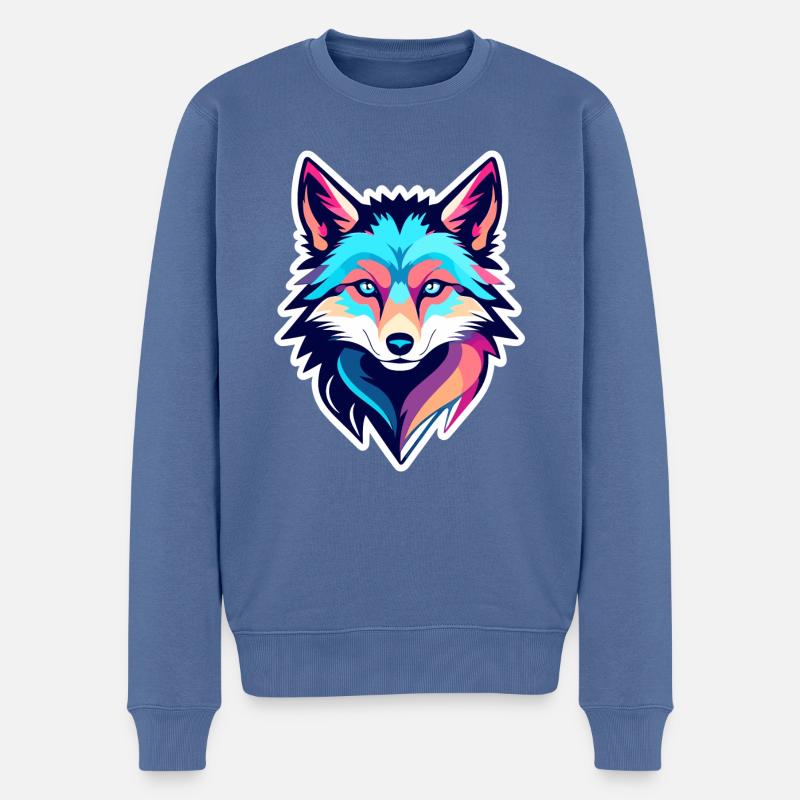 Wolf Zeichnung - Männer Premium Bio Pullover - Taubenblau
