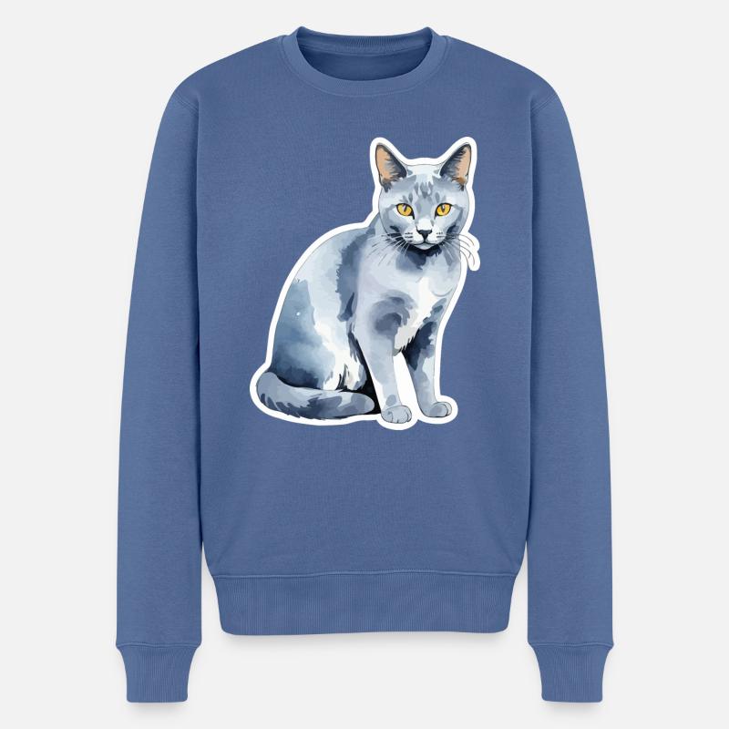 Chat bleu russe Aquarelle - Pull Premium bio Homme - bleu pigeon