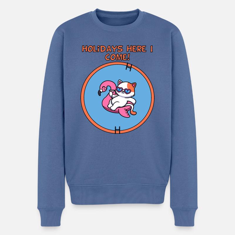 chat de vacances - Pull Premium bio Homme - bleu pigeon