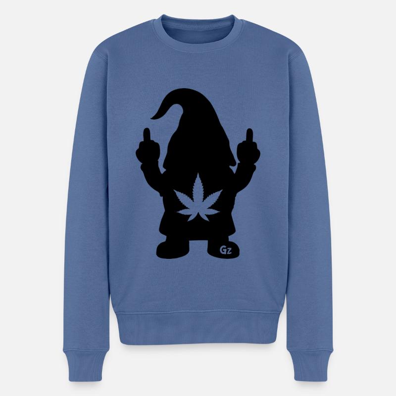 Frecher Zwerg mit Hanfblatt - Männer Premium Bio Pullover - Taubenblau