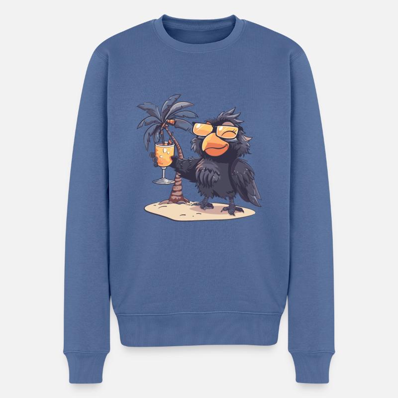 Rabe Krähe Insel Sommer Palme - Männer Premium Bio Pullover - Taubenblau