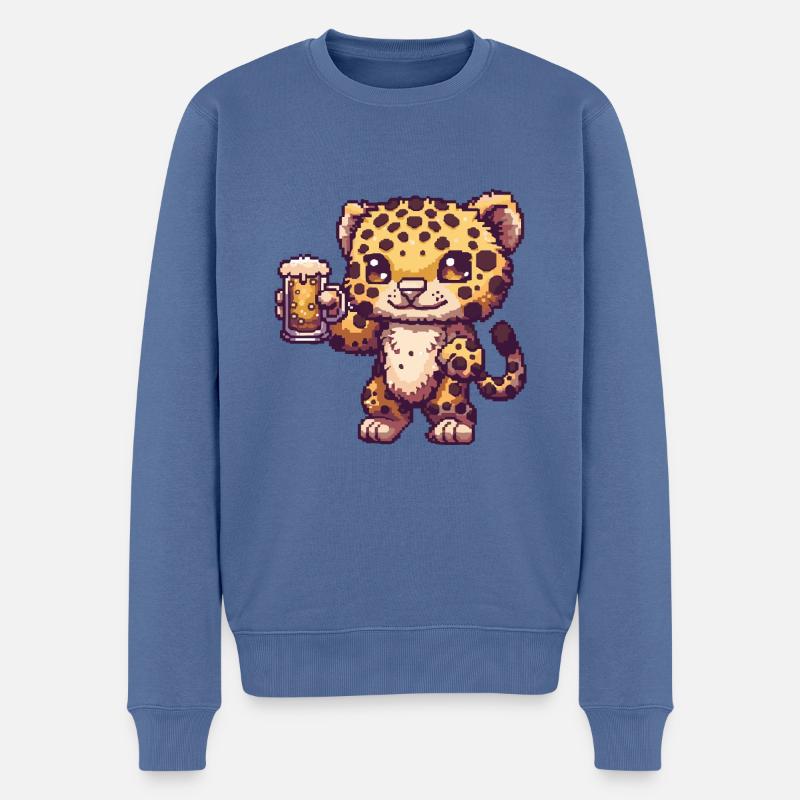 Léopard bière pixel - Pull Premium bio Homme - bleu pigeon