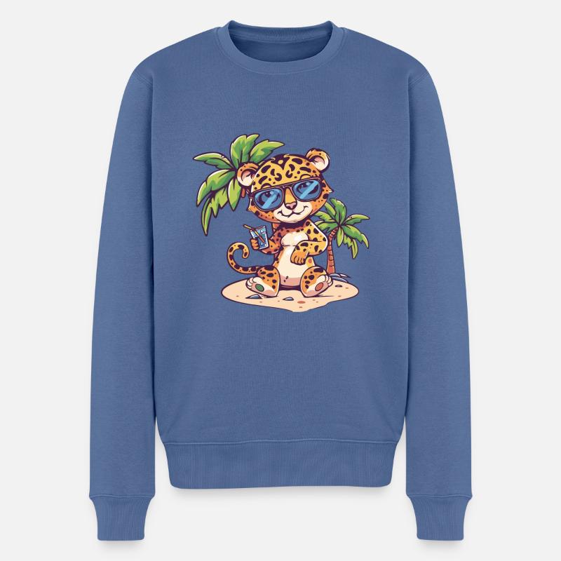 Leopard Insel Sommer Palme - Männer Premium Bio Pullover - Taubenblau