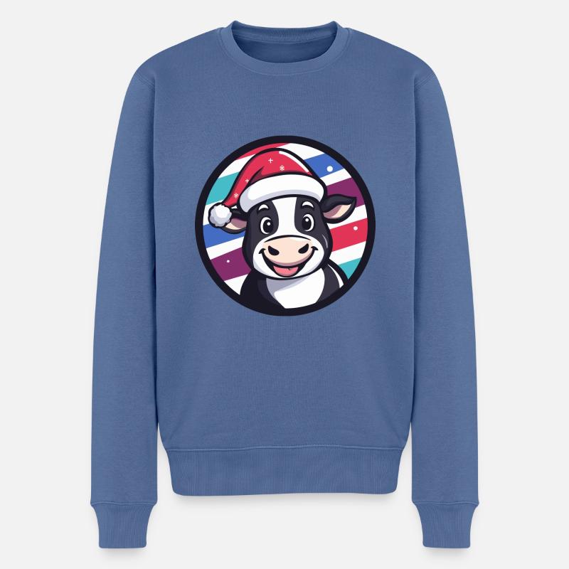 Vache Noël Noël - Pull Premium bio Homme - bleu pigeon