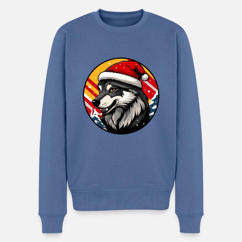 Wolf Weihnachten Christmas - Männer Premium Bio Pullover - Taubenblau