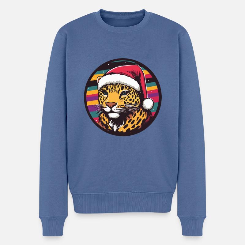Léopard Weihnachten Noël - Pull Premium bio Homme - bleu pigeon