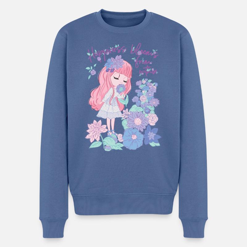 Blythe Puppe Happiness Blooms From Within - Männer Premium Bio Pullover - Taubenblau