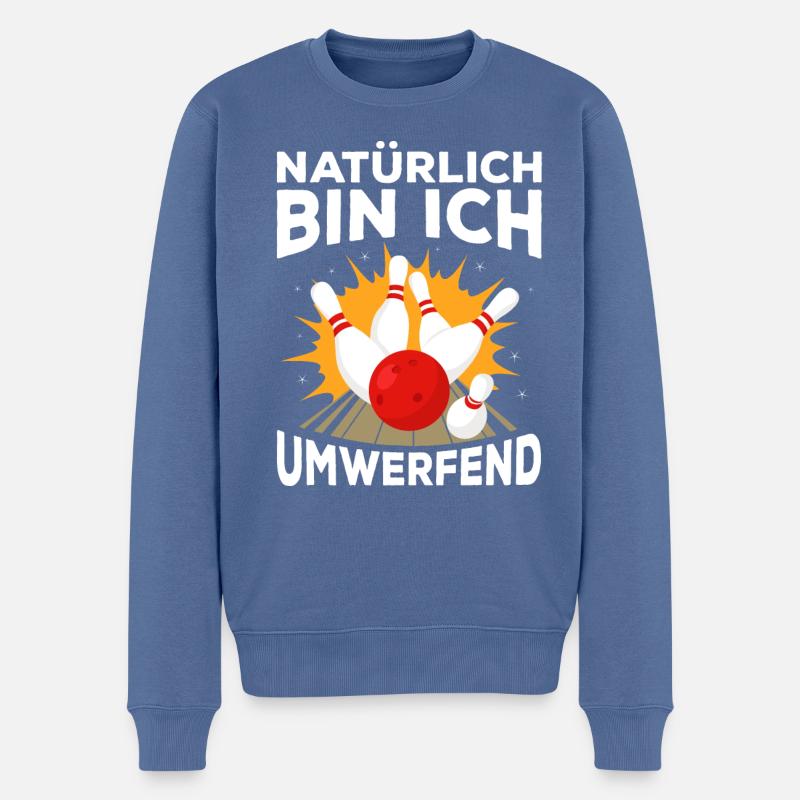 Natürlich bin ich umwerfend Bowler Bowling Spruch - Männer Premium Bio Pullover - Taubenblau