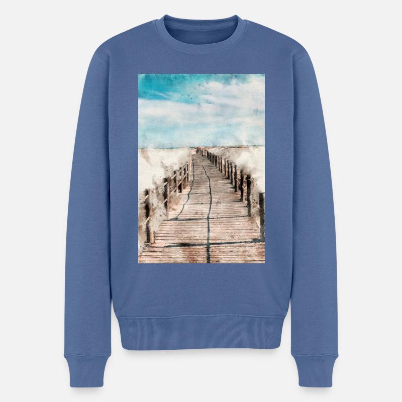 Affiche plage - Pull Premium bio Homme - bleu pigeon