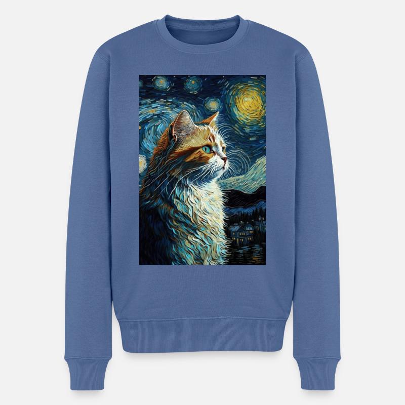 Chat - Pull Premium bio Homme - bleu pigeon