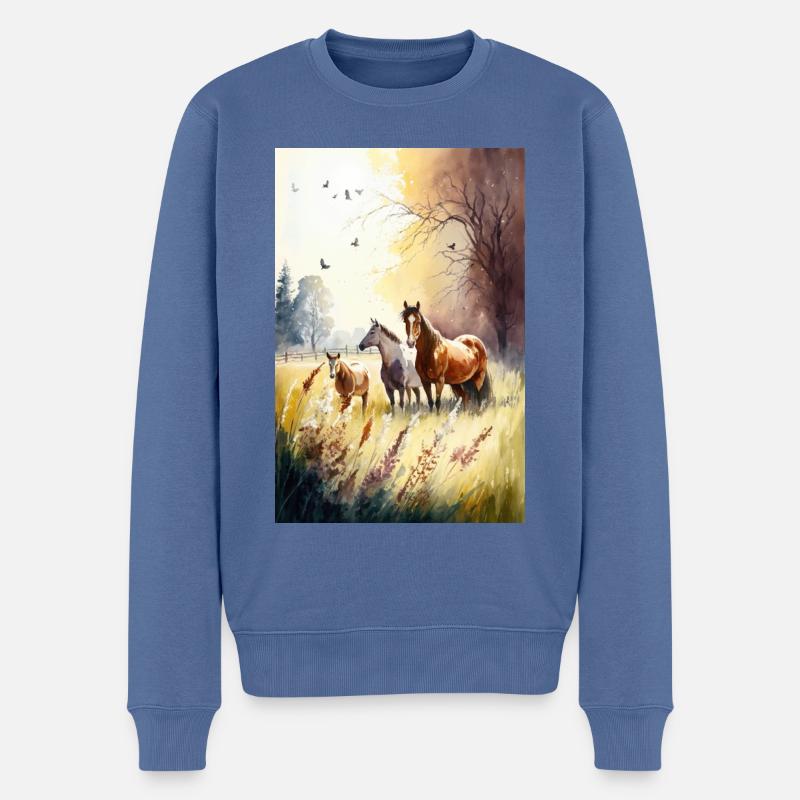 Pferde - Männer Premium Bio Pullover - Taubenblau