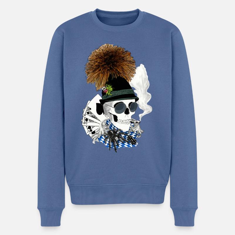 Wiesnskull mit Brille - Männer Premium Bio Pullover - Taubenblau