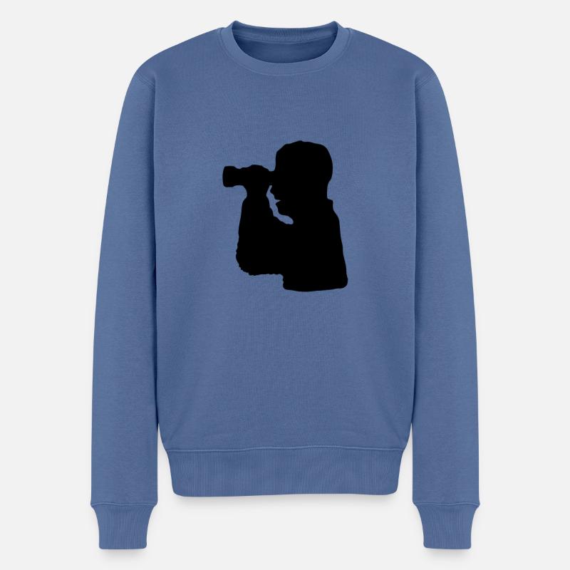 Fernglas Silhouette Beobachten - Männer Premium Bio Pullover - Taubenblau