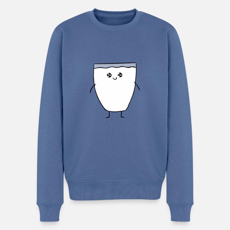 Glas - Zeichnung - MIlch - Männer Premium Bio Pullover - Taubenblau