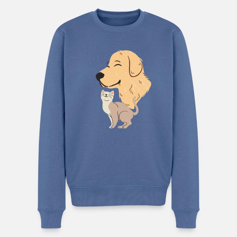 chien et chat - Pull Premium bio Homme - bleu pigeon