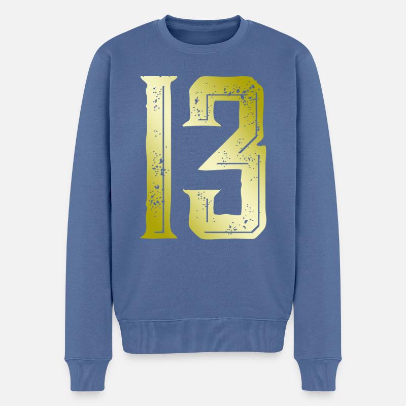 13 Symbole numérique - Pull Premium bio Homme - bleu pigeon