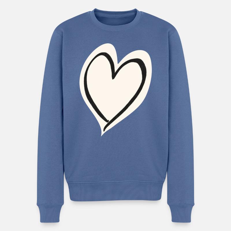 Herz weiß schwarz - Männer Premium Bio Pullover - Taubenblau