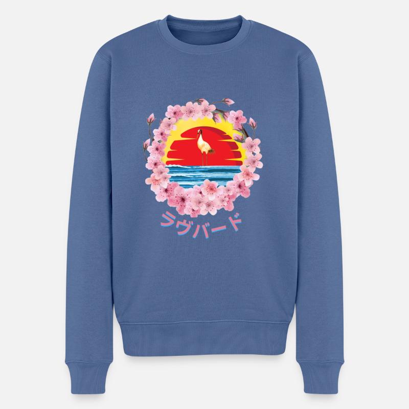 Kranich_Sunrise - Männer Premium Bio Pullover - Taubenblau