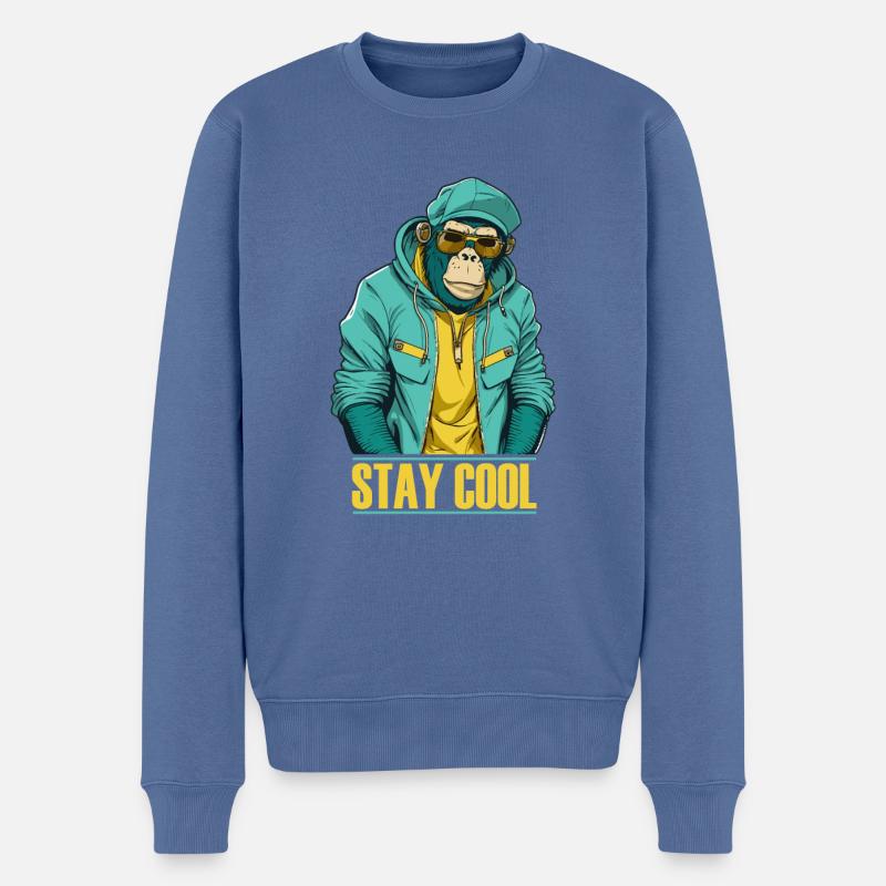 Cooler Affe Stay Cool - Männer Premium Bio Pullover - Taubenblau