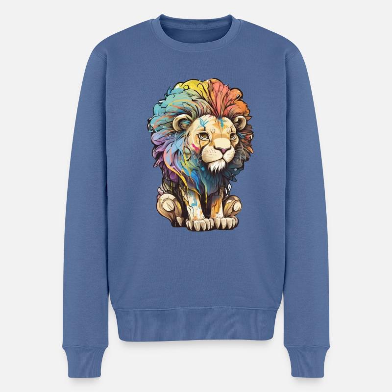 Dessin abstrait du lion - Pull Premium bio Homme - bleu pigeon