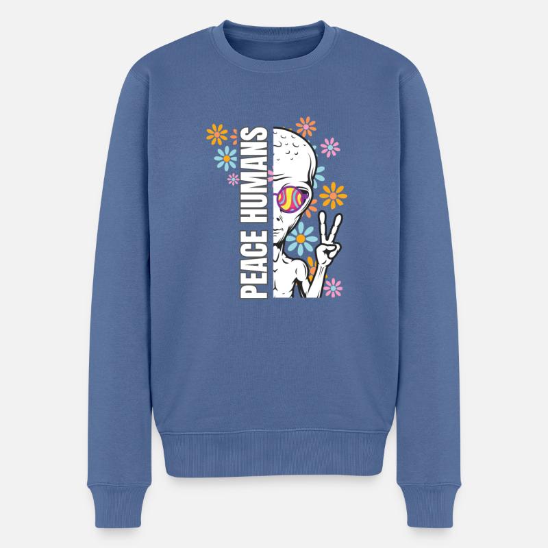 Peace Humans neues Alien Hippi Design - Männer Premium Bio Pullover - Taubenblau