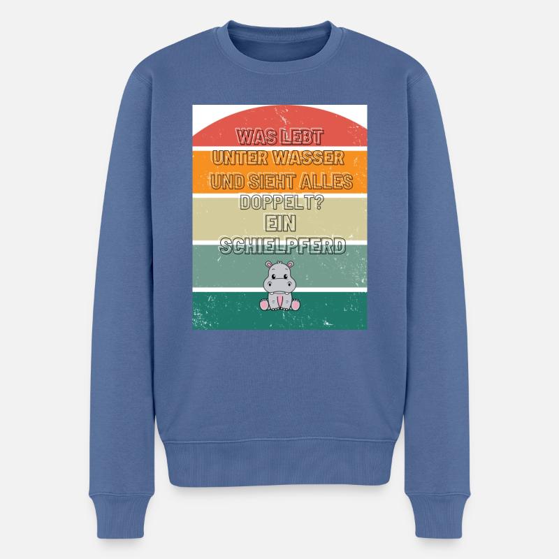Retro Nilpferd - Männer Premium Bio Pullover - Taubenblau