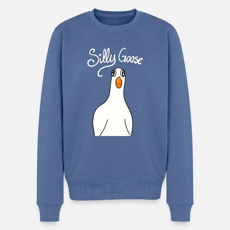 Silly Goose weißer Schriftzug - Männer Premium Bio Pullover - Taubenblau