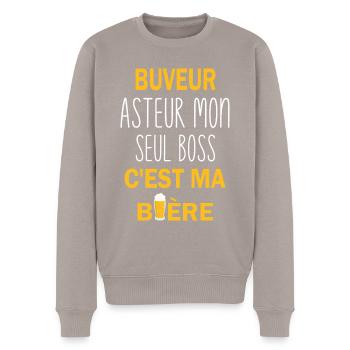 Buveur asteur mon seul boss c'est ma bière - Pull Premium bio Homme - taupe - Devant - Nico (187cm)