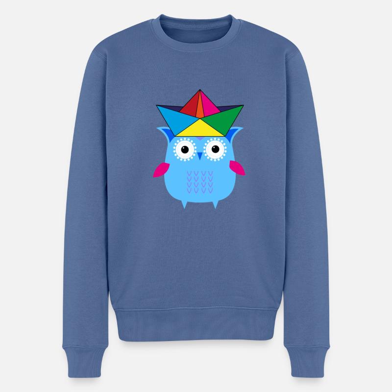 eule ,boot,papierhut,bunt,illustration - Männer Premium Bio Pullover - Taubenblau