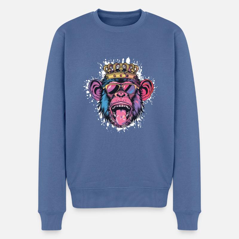 Affe Comic Lustig Party - Männer Premium Bio Pullover - Taubenblau