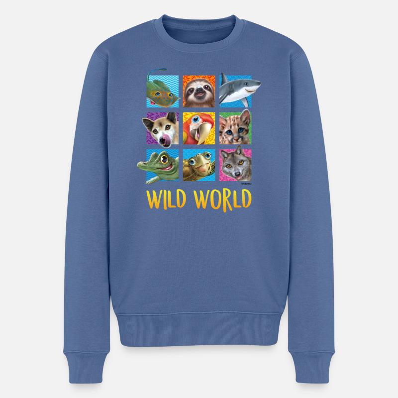 P.D. Moreno Wild World - Männer Premium Bio Pullover - Taubenblau