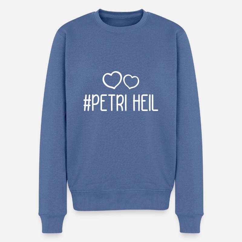 Petri Heil Cœur Pêche - Pull Premium bio Homme - bleu pigeon