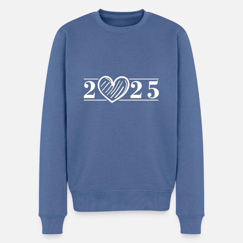 2025 Herz - Männer Premium Bio Pullover - Taubenblau