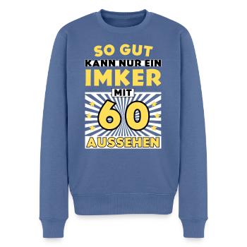 So gut kann nur ein Imker mit 60 aussehen - Männer Premium Bio Pullover - Taubenblau - Vorne - Nico (187cm)