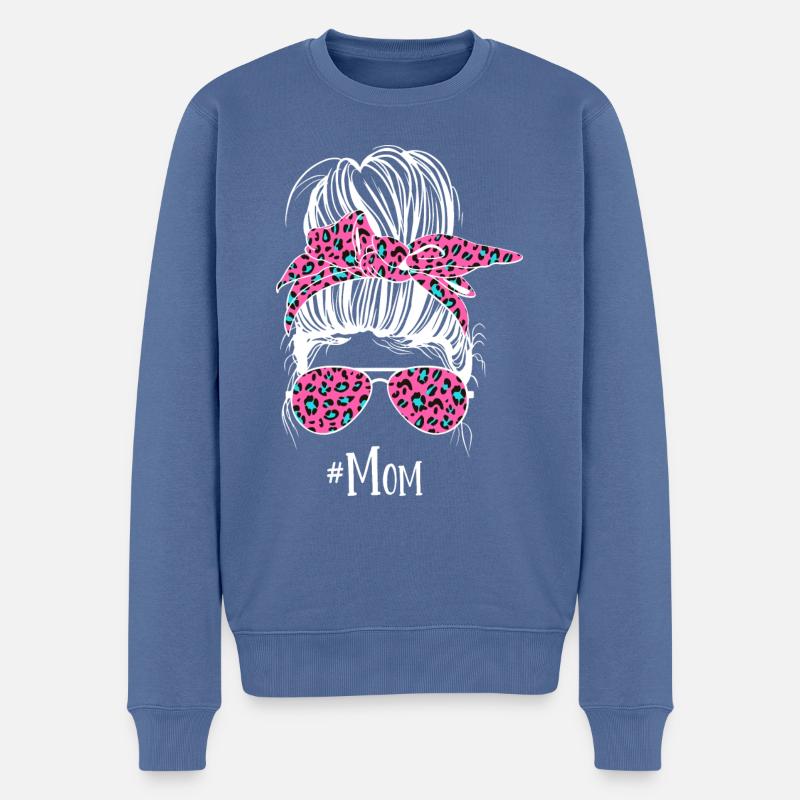 Maman Messy Dutt Leopard - Pull Premium bio Homme - bleu pigeon