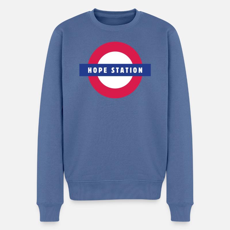 Bahnhof Hope - Männer Premium Bio Pullover - Taubenblau