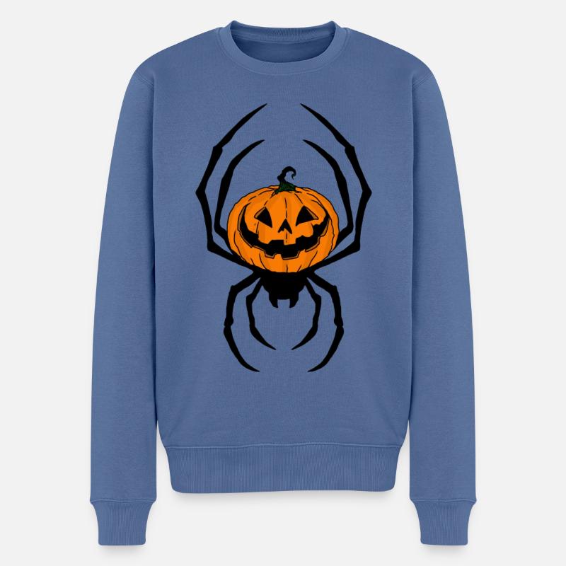 Halloween Spider - Halloween Spinne mit Kürbis - Männer Premium Bio Pullover - Taubenblau